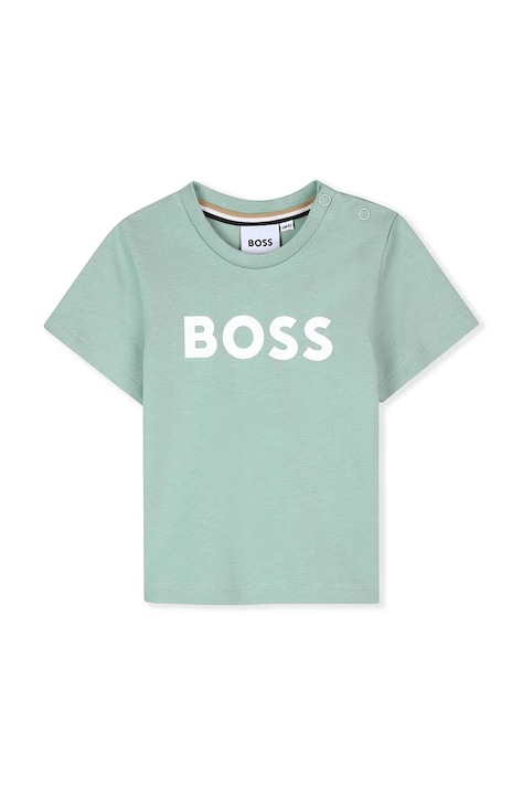 BOSS t-shirt bawełniany niemowlęcy kolor turkusowy z nadrukiem J52712