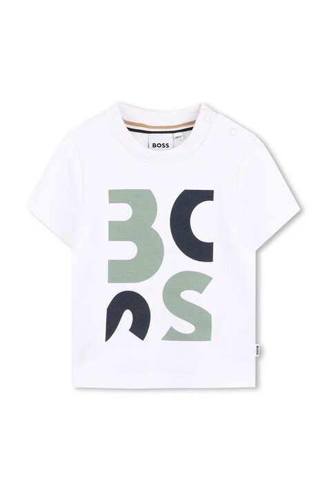 BOSS t-shirt bawełniany niemowlęcy kolor biały z nadrukiem J52885