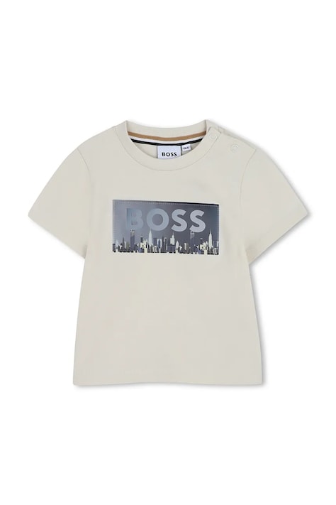 BOSS t-shirt bawełniany niemowlęcy kolor beżowy z nadrukiem J52896