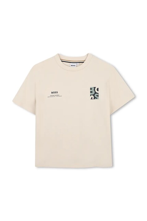 BOSS t-shirt bawełniany dziecięcy kolor beżowy z nadrukiem J52974
