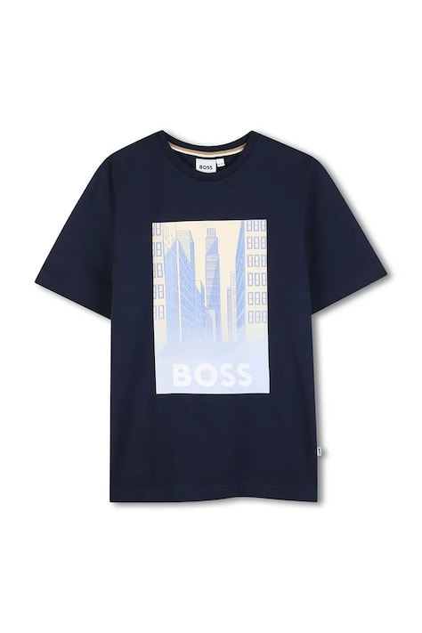 BOSS t-shirt bawełniany dziecięcy kolor granatowy z nadrukiem J52977