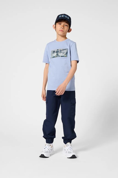 Detské bavlnené tričko BOSS šedá farba, s potlačou, J52989