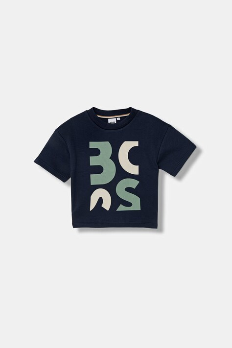 BOSS t-shirt bawełniany dziecięcy kolor granatowy z nadrukiem J52990