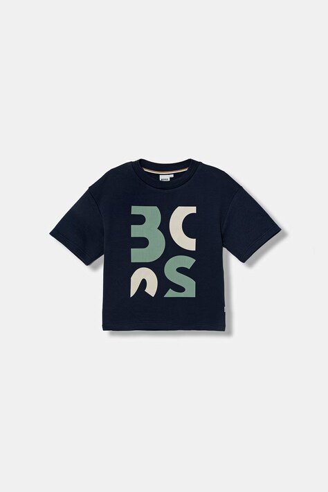 BOSS gyerek pamut póló sötétkék, nyomott mintás, J52990