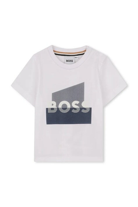 BOSS t-shirt bawełniany niemowlęcy kolor biały z nadrukiem J52879
