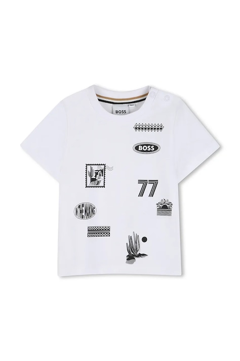BOSS t-shirt bawełniany niemowlęcy kolor biały z nadrukiem J52890