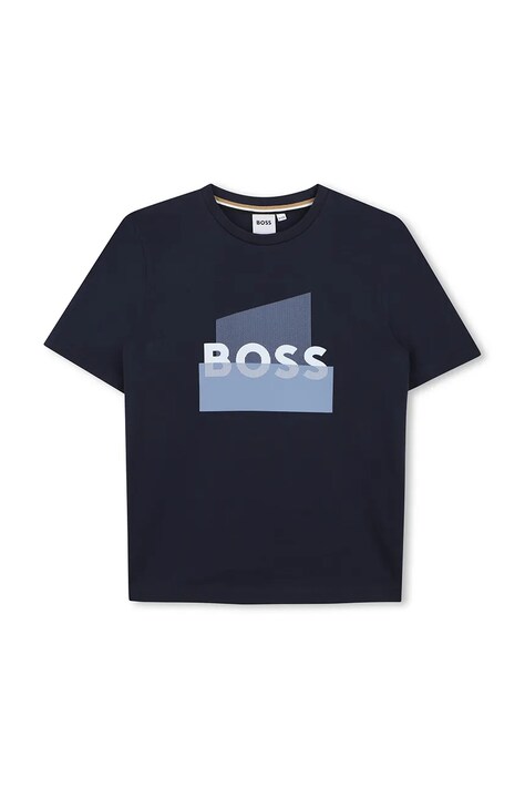 BOSS t-shirt bawełniany dziecięcy kolor granatowy z nadrukiem J52978