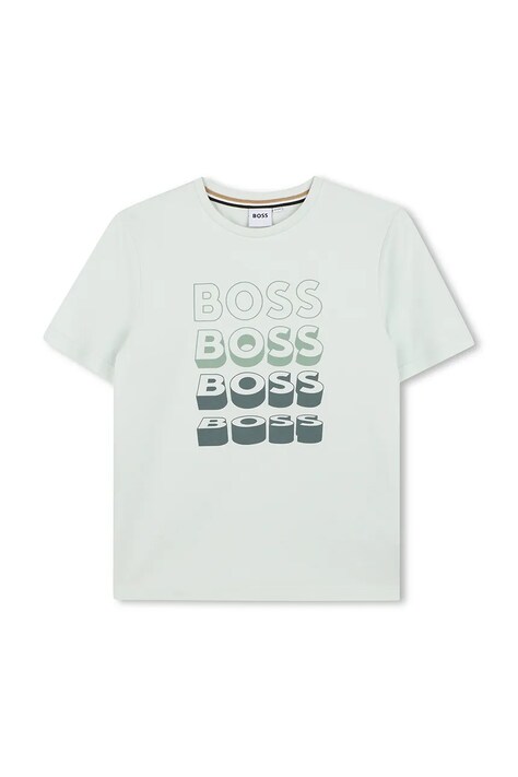 BOSS t-shirt bawełniany dziecięcy kolor turkusowy z nadrukiem J52982