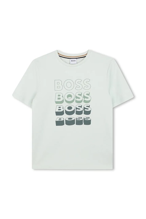 BOSS t-shirt bawełniany dziecięcy kolor turkusowy z nadrukiem J52982