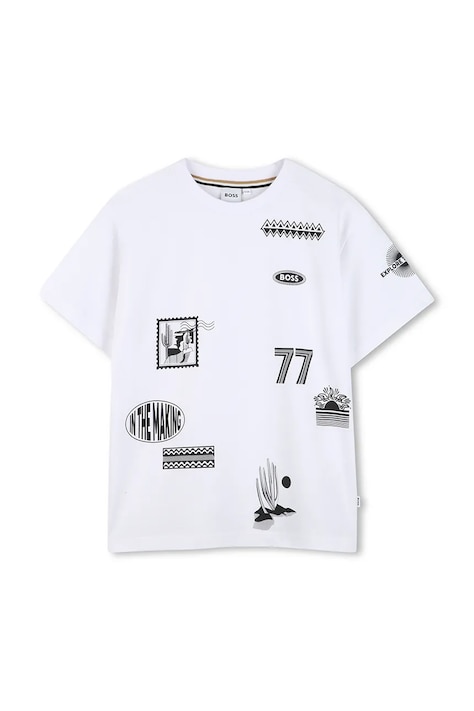 BOSS t-shirt bawełniany dziecięcy kolor biały z nadrukiem J52984