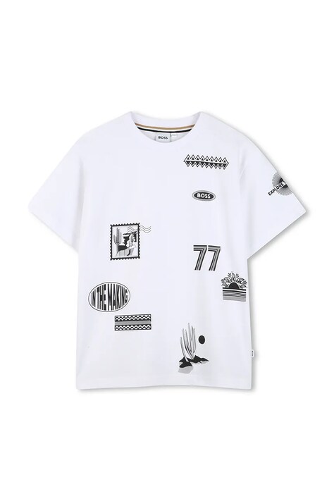 BOSS t-shirt bawełniany dziecięcy kolor biały z nadrukiem J52984