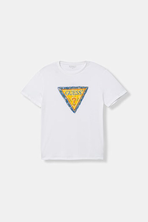 Guess t-shirt bawełniany dziecięcy kolor biały z nadrukiem L6GI00 K8HM4