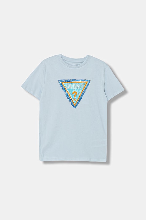 Guess t-shirt bawełniany dziecięcy kolor niebieski z nadrukiem L6GI00 K8HM4