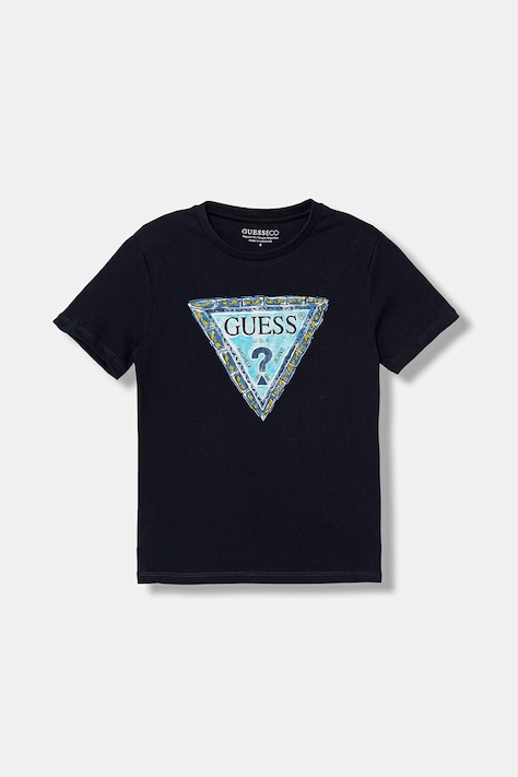 Guess t-shirt bawełniany dziecięcy kolor granatowy z nadrukiem L6GI00 K8HM4