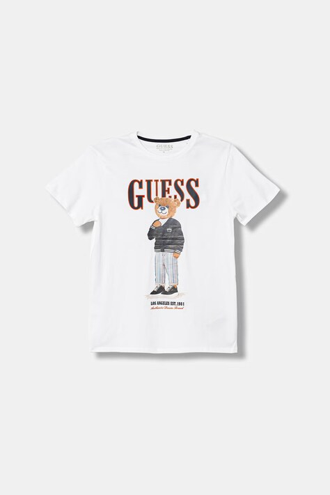 Guess t-shirt bawełniany dziecięcy kolor biały z nadrukiem L6GI09 K8HM4