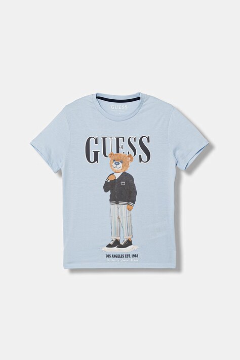 Guess t-shirt bawełniany dziecięcy kolor niebieski z nadrukiem L6GI09 K8HM4