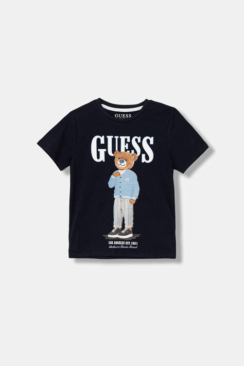 Guess t-shirt bawełniany dziecięcy kolor granatowy z nadrukiem L6GI09 K8HM4
