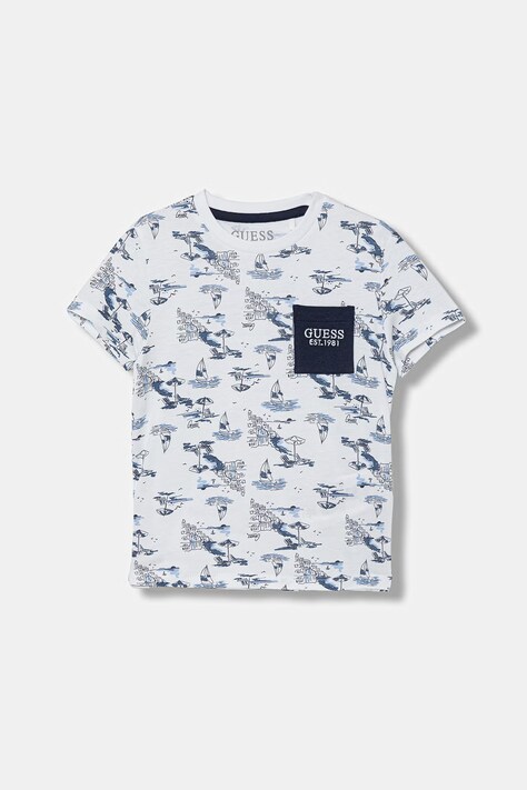 Detské bavlnené tričko Guess biela farba, vzorované, N6GI03 K8HM4