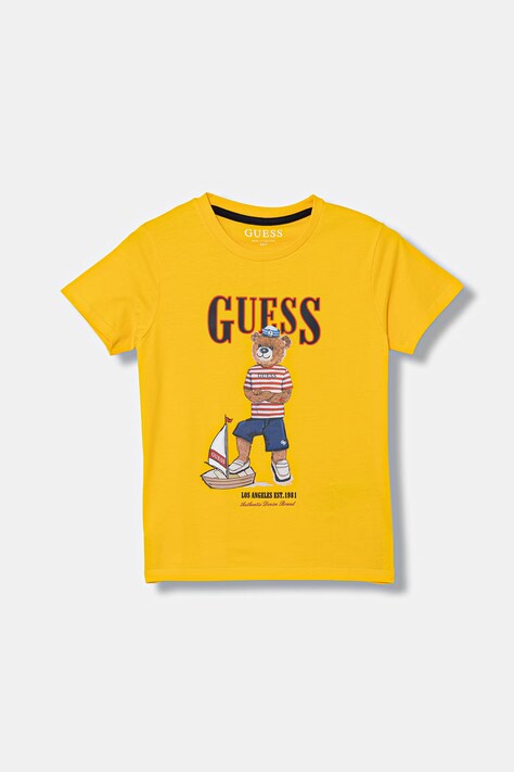 Guess t-shirt bawełniany dziecięcy kolor żółty z nadrukiem N6GI04 K8HM4