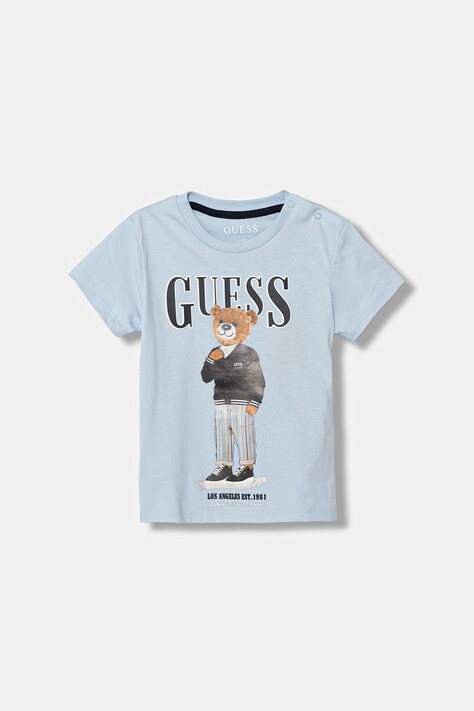 Guess t-shirt bawełniany dziecięcy kolor niebieski z nadrukiem N6GI04 K8HM4