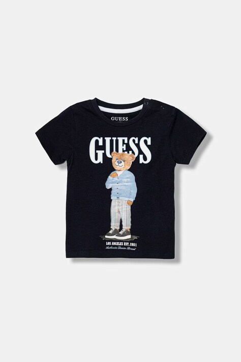 Guess t-shirt bawełniany dziecięcy kolor granatowy z nadrukiem N6GI04 K8HM4