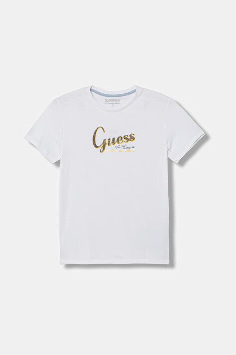 Guess t-shirt bawełniany dziecięcy kolor biały z nadrukiem L6GI01 K8HM4