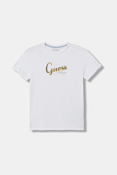 Guess t-shirt bawełniany dziecięcy kolor biały z nadrukiem L6GI01 K8HM4