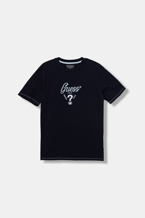Guess t-shirt bawełniany dziecięcy kolor granatowy z aplikacją L6GI06 K8HM4