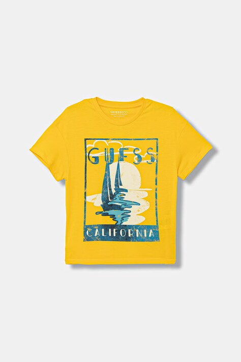 Guess t-shirt bawełniany kolor żółty z nadrukiem L6GI10 K8HM4