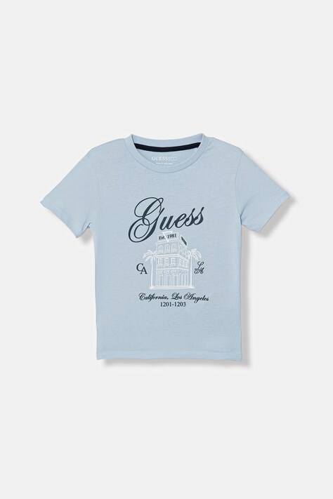 Guess t-shirt bawełniany dziecięcy kolor niebieski z nadrukiem N6GI00 K8HM4