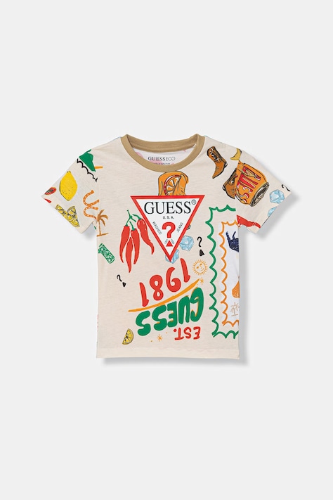 Guess t-shirt bawełniany dziecięcy kolor beżowy wzorzysty N6GI02 K8HM4