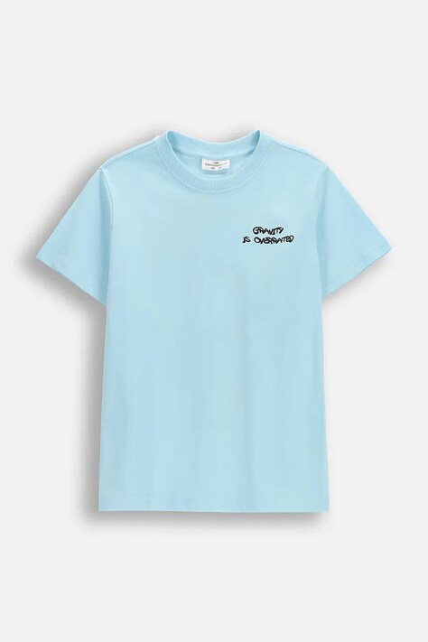 Coccodrillo t-shirt bawełniany dziecięcy kolor niebieski z nadrukiem EVERYDAY BOY