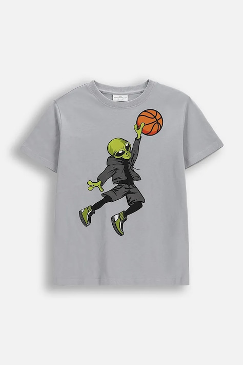 Детска памучна тениска Coccodrillo в сиво с принт EVERYDAY BOY