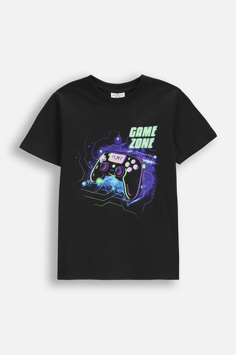 Coccodrillo t-shirt bawełniany dziecięcy kolor czarny z nadrukiem EVERYDAY BOY