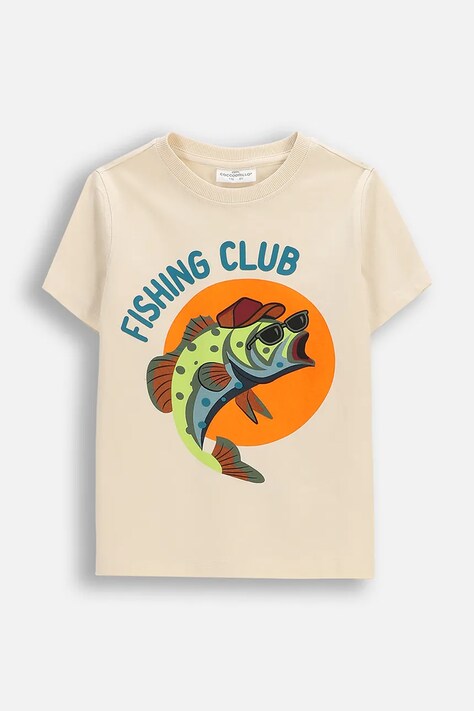 Dječja pamučna majica kratkih rukava Coccodrillo boja: bež, s tiskom, FISHING CLUB BOY KIDS