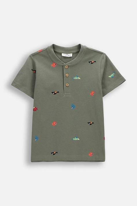 Detské bavlnené tričko Coccodrillo zelená farba, s potlačou, FISHING CLUB BOY KIDS