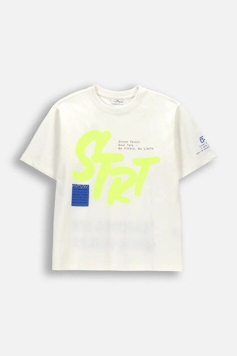 Coccodrillo t-shirt bawełniany dziecięcy kolor beżowy z nadrukiem NORMCORE BOY JUNIOR