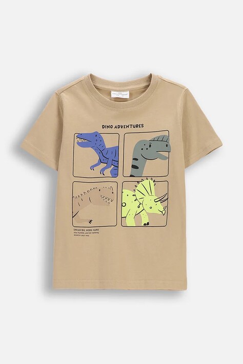 Coccodrillo t-shirt bawełniany dziecięcy kolor beżowy z nadrukiem NORMCORE BOY KIDS