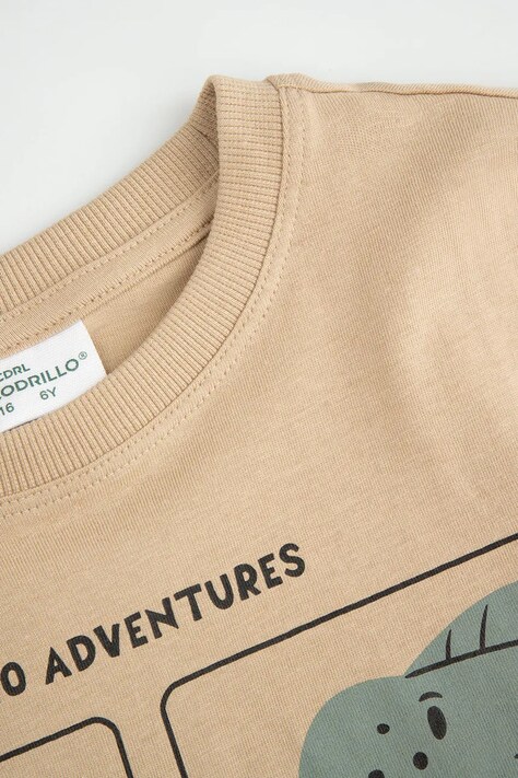 Coccodrillo t-shirt bawełniany dziecięcy kolor beżowy z nadrukiem NORMCORE BOY KIDS