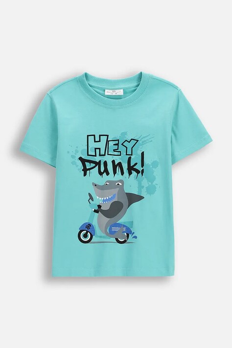 Coccodrillo t-shirt bawełniany dziecięcy kolor turkusowy z nadrukiem REBEL PIRATE BOY KIDS