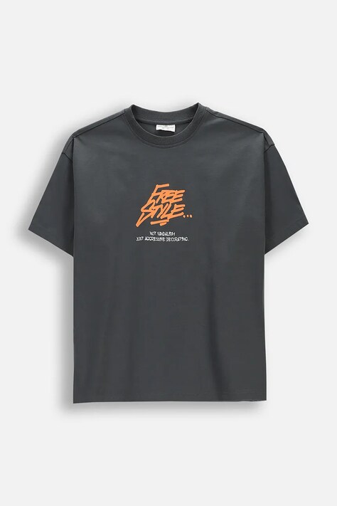 Coccodrillo t-shirt bawełniany dziecięcy kolor szary z nadrukiem REBEL SKATER BOY JUNIOR