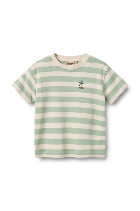 Wheat t-shirt bawełniany dziecięcy kolor zielony wzorzysty 2172-108S-GOTS