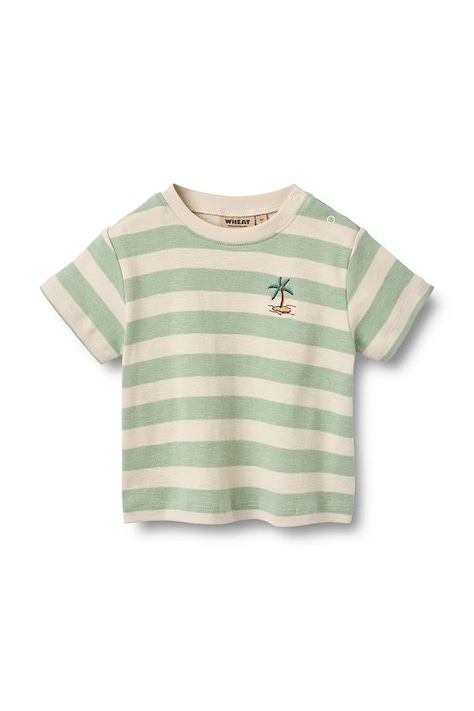 Wheat t-shirt bawełniany niemowlęcy kolor zielony wzorzysty 6172-108S-GOTS