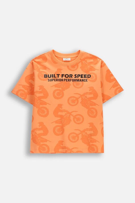 Coccodrillo T-shirt dziecięcy bawełniany pomarańczowy HIT THE ROAD BOY JUNIOR