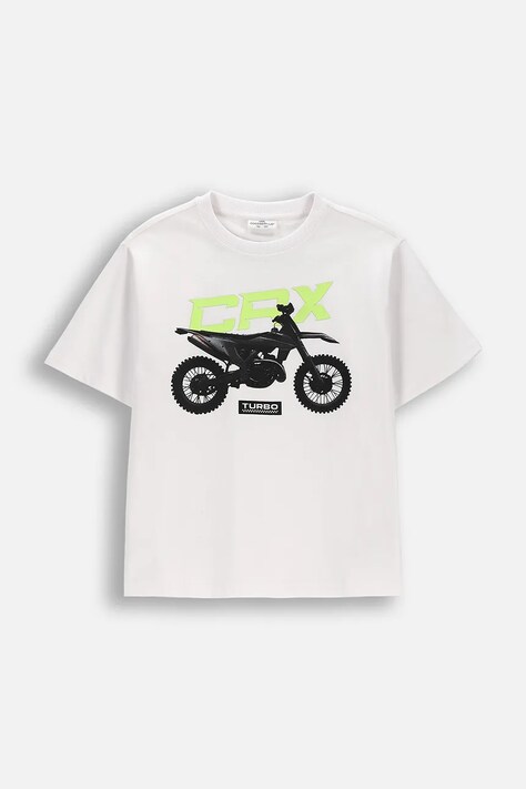 Coccodrillo T-shirt dziecięcy bawełniany biały HIT THE ROAD BOY JUNIOR