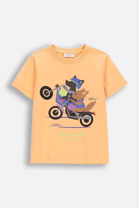 Coccodrillo T-shirt dziecięcy bawełniany pomarańczowy HIT THE ROAD BOY KIDS