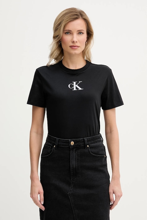 Calvin Klein Jeans tricou din bumbac culoarea negru, LV047E804G