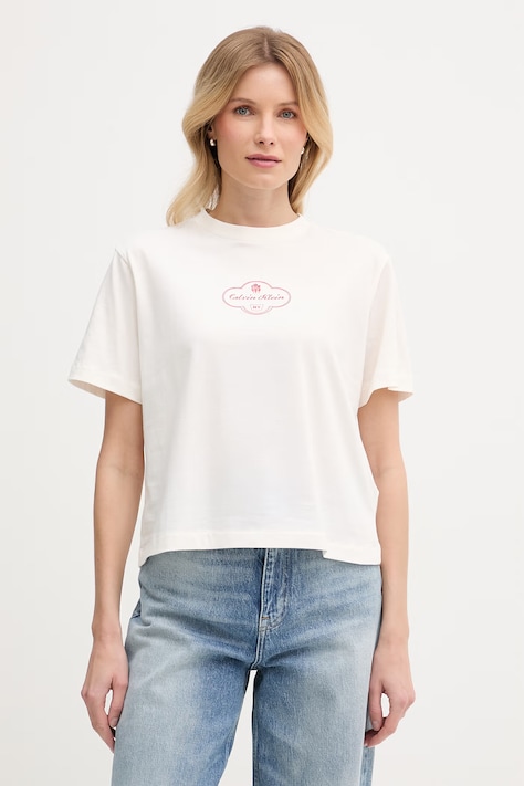 Calvin Klein Jeans kratka majica ženska bombažna bež