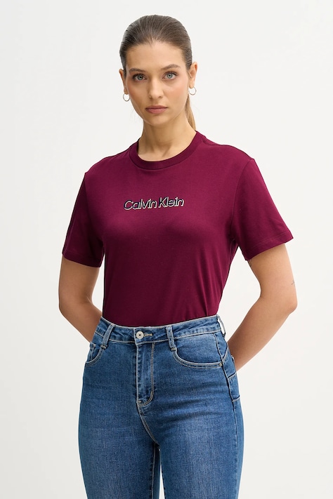 Bavlnené tričko Calvin Klein Jeans dámske, fialová farba, LV047E821G