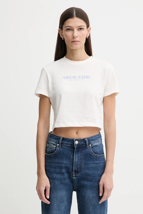 Calvin Klein Jeans t-shirt bawełniany damski kolor beżowy LV047E823G
